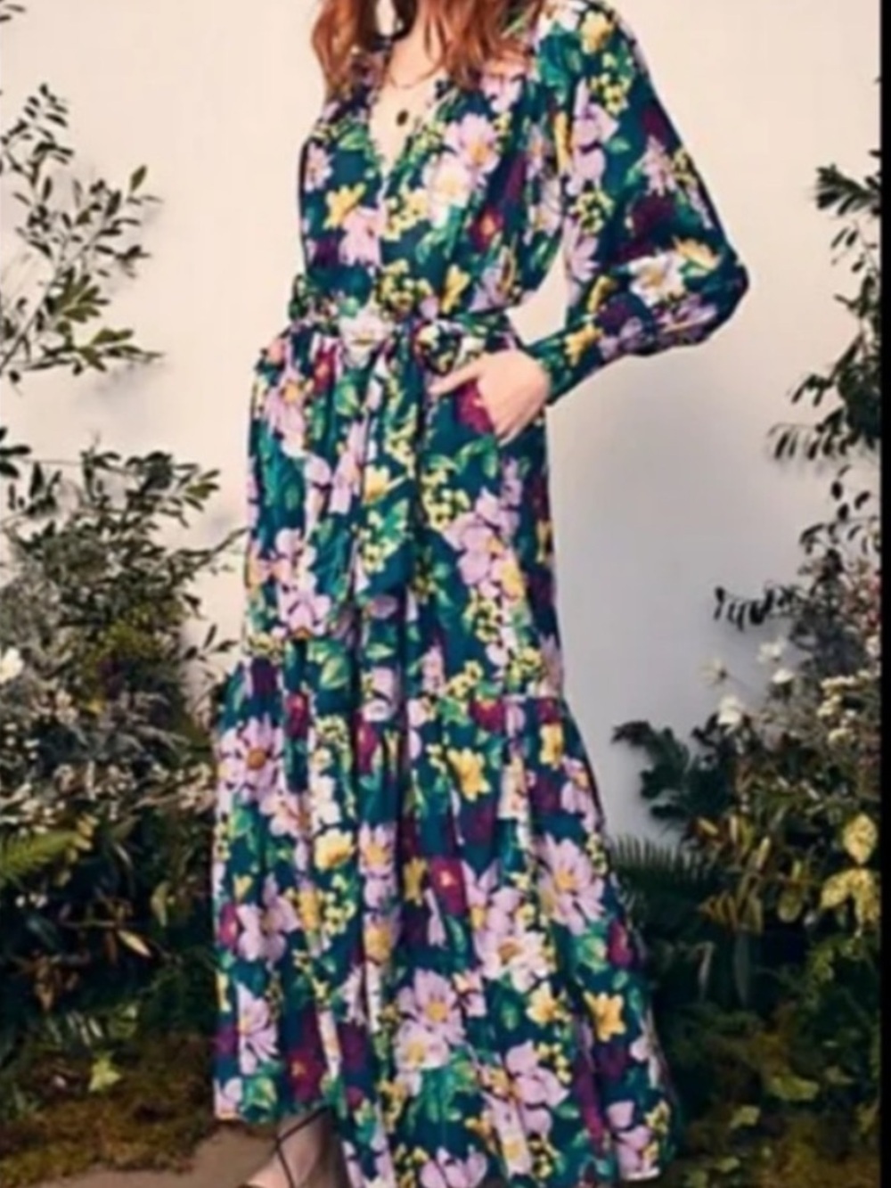 Happy X Nature By Kate Hudson Teal Purple Floral Boho Maxi Dress Size XL